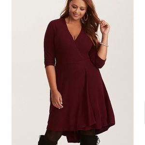 Torrid Merlot Red Faux Wrap Sweater Dress